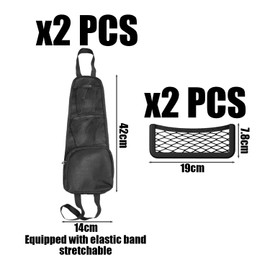2-Piece Seat Side Storage Bag and 2-Piece Storage Mesh Bag, Car Seat Hanging Bag, Car Storage Net, and Mobile Phones, Water Cups, and Ids.