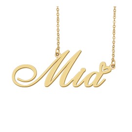 18k Gold Plated Mia Name Necklace Heart Charm Pendant Stainless Steel Graduation Jewelry for Womens Teens 16"