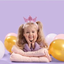 Leixi 8th Birthday Decoration for Girl,Pink Birthday Headband & Sash Set for Girl,Birthday Flower Princess Crown Headband for Outfit (Pink 8)