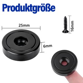 Super Strong Round Base Cup Neodymium Magnet Heavy Duty,55LBS Ring Rare Earth Magnets with Holes and Screw,25MM Countersunk Pot Magnets for Craft Kitchen Warehouse DIY Lockers Tools,Black,Pack of 8