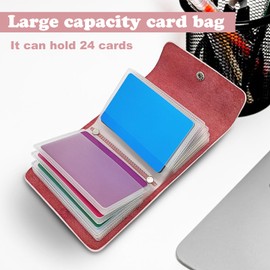 FuninCrea Credit Card Holder for Women with 12 Independent Double-Sided Sleeves Faux Leather Card Wallets for Women Compact Card Case Wallet with Snap (Pink)