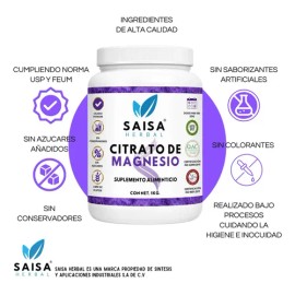 Citrato De Magnesio 1 kg | Suplemento Alimenticio | Sin Sabor | Saisa Herbal | 100% Puro | Sin Azucar, Conservadores, Saborizantes | Energía, Vitalidad, Ayuda A Mejorar El Sueño