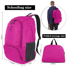 Dewellyoo Lightweight Foldable Packable Rucksack Waterproof Breathable Daypack For Outdoor Camping Hiking Travel School Backpack Women Men Kids (Rose Red)