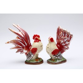 Fine Ceramic Tuscany Country Rooster and Hen Salt & Pepper Shakers Set, 3-1/4" H