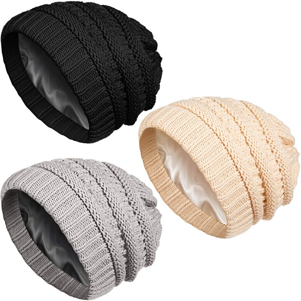 Geyoga 3 Pieces 2/4/6 Pack Satin Lined Beanie for Women