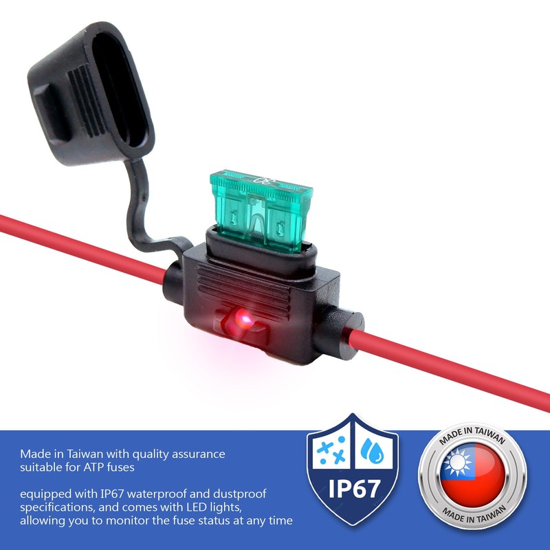 Waterproof in-line ATO/ATC LED Fuse Holder,12 AWG for Automotive, Marine（5