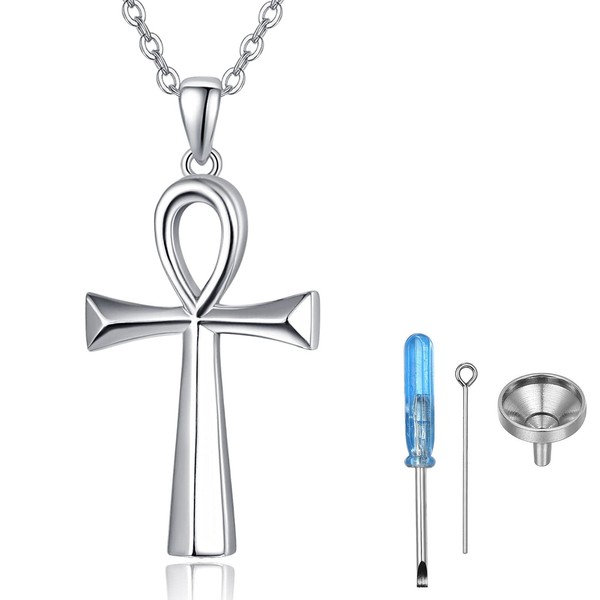 KINGWHYTE Urn Necklaces for Ashes 925 Sterling Silver Egyptian Ankh