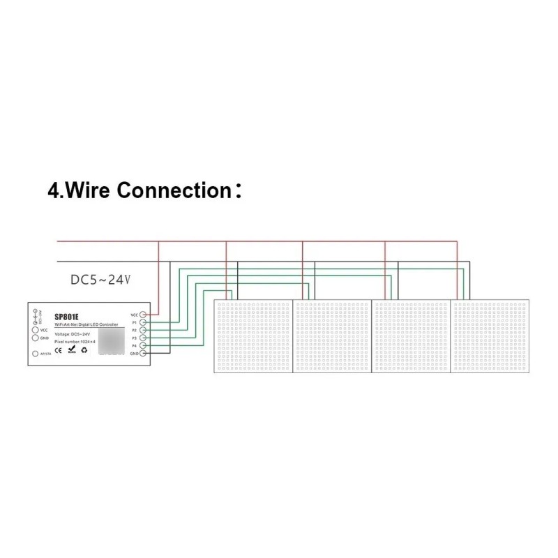 Controlador Sp801e Wifi Matriz 4096 Ws2811 Ws2812b Art-net
