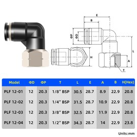 TAILONZ PNEUMATIC Female Elbow 12mm Tube OD x 1/4 Inch BSP Thread Push to Connect Fittings PLF12-02(Pack of 2)