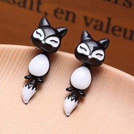 Cute Black Fox 3D Stud Earrings - Great Gift, Women, Girl Animal Jewelry