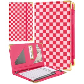 Slohif Server Book for Waitress Cute Serving Books with Zipper Pocket Accessories Leather Server Check Book Restaurant Waiter Server Booklet Organizer Ticket Book Holder Checkered