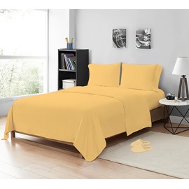 MistyMorning Flat Sheet, Soft & Premium quality Bedding & Linen, Egyptian Cotton with 200 Thread Count. (Ochre/Yellow, Double)