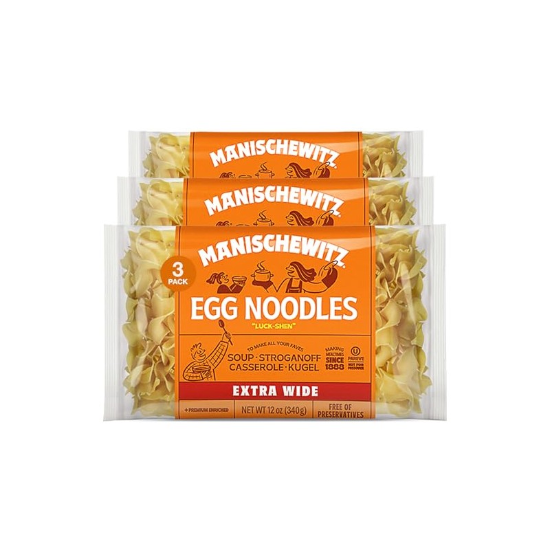 Manischewitz Traditional Extra Wide Egg Noodles 12oz (3 Pack), Homestyle