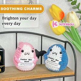 Krinisou Positive Crochet Shark Gifts, Shark Lovers Birthday Gift for Women, Emotional Inspirational Motivational Encouragement Gift Pink 1Pc