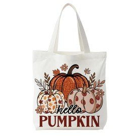 ZOFGUO Hello Pumpkin Fall Tote Bag for Women, Boho Floral Fall Autumn Canvas Tote Bag, Thanksgiving Autumn Gifts for Women Reusable Shopping Grocery Bags