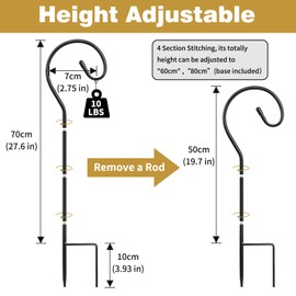 SEGNAYEN Shepherds Crooks for Garden Lanterns, 80cm Shepherds Hook with Metal Stake Base, Outdoor Light Hanging Pole Garden Hooks for Solar Lights Basket Christmas Wedding Decorations