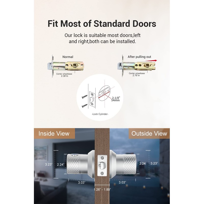 Big Fingerprint Smart Door Knob, Keyless Entry Door Lock with