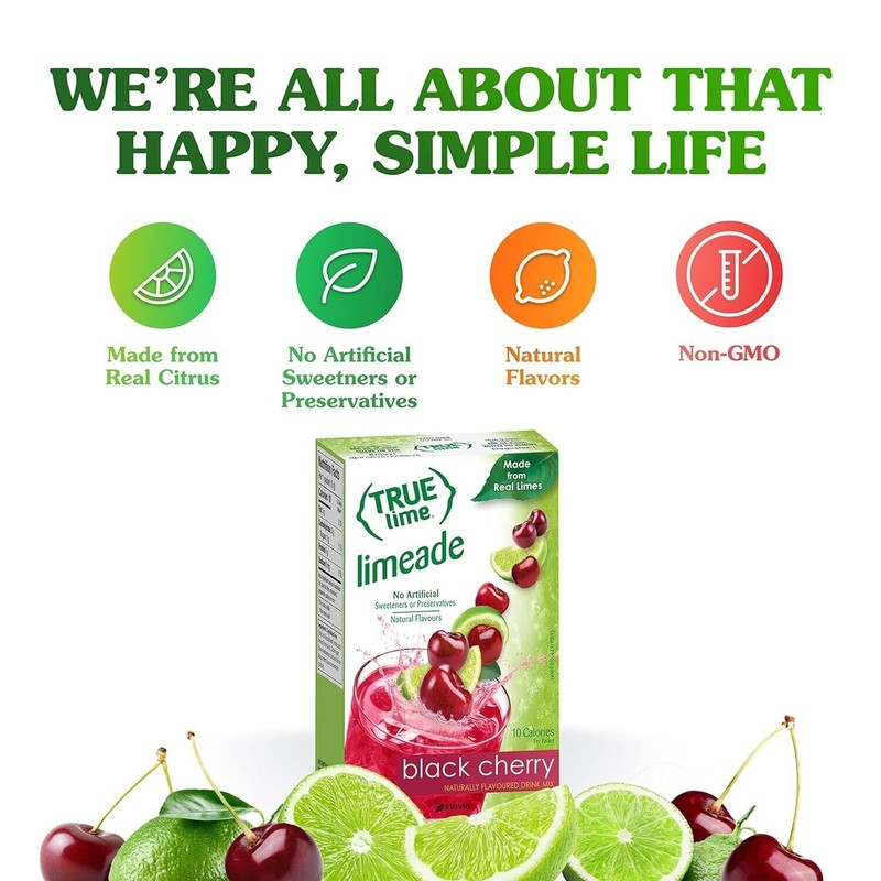 TRUE LIME Black Cherry Limeade Drink Mix, 10 Packets, Made
