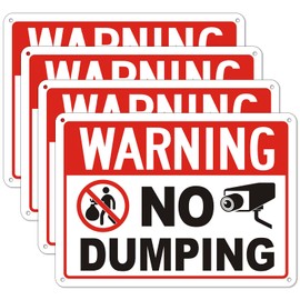(4 Pack) No Dumping Signs with Symbol, 10 x 7 Inches No Dumping Video Surveillance Sign, Rust Free Aluminum, UV Protected, Weather Resistant, Waterproof, Easy to Mount, Indoor or Outdoor Use