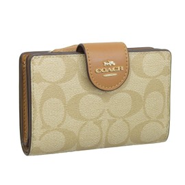 Coach C0082 Women's Bifold Wallet, Wallet, Leather, Compact, Brand, Medium Corner, Medium Corner, LT KHAKI/LT SADDLE