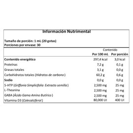 Sleep Fórmula Líquida, 5-HTP + L-Theanina + GABA + Vitamina D3, Suplemento para Dormir y Descanso Profundo, 30 Porciones, Gotas de Alta Biodisponibili