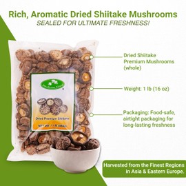 Amazon Title: Mushroom House Dried Shiitake Premium Mushrooms, Whole, 16 oz - Naturally Dried, Rich Umami Flavor - Ideal for Stir-Fries, Soups, Ramen, Stews, and More - Long Shelf Life, Clean and Ready for Cooking