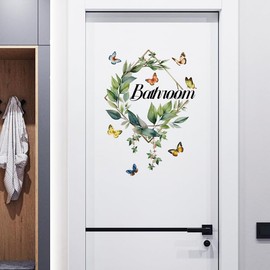 2 Pcs Bathroom Toilet WC Sign Door Stickers Washroom Wall Decals Peel and Stick Removable DIY Beautiful Flower Wash Room Door Decor (Bathroom)