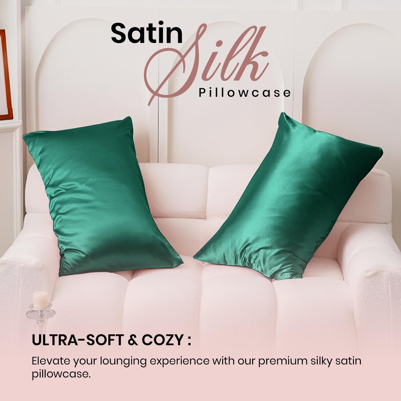 Moonlight Bedding Emerald Cooling Satin Pillow Cases 2 Pack –