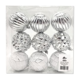 Plastic Christmas Bauble Diameter 8 cm White Silver Decorative Christmas Tree Decorations 2 Sets - 18 Baubles