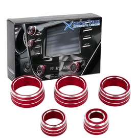 5pcs Center Console AC Air Conditioning Button + Audio + Function + Rear Mirror Knob Switch Surrounding Ring Cover Compatible with Toyota Camry 2018 2019 2020 (Red)