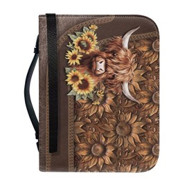 Belidome Highland Cow Bible Cover with Zipper Pen Slots Lightweight Church Carrying Bag Lightweight