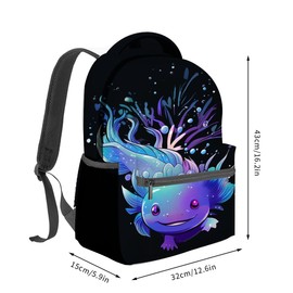 MIEPOS Cute Axolotl Backpack,Lovely Axolotls Polyester Backpacks, Lightweight Double Shoulder Back Pack for Kids Teens,Animal Dark Bookbag, School Bag Gifts,Casual Travel Daypack Book Packs