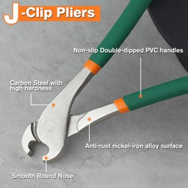 LEONTOOL Heavy Duty J-Clip Pliers, Anti-slip Comfortable Grip, Curved Nose for Building Cages & More