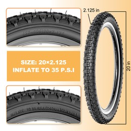 2-Pack Kids Bike Tires Set: Hycline 20x2.125 Inch (57-406 mm) Folding Replacement Puncture-Resistant Bicycle Tires and Pair 20-inch Inner Tubes with Tire Levers for BMX, MTB or Kids Children Racing