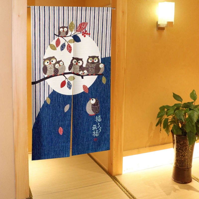 SAWABIYA Noren Noren Cute Owl Japanese Modern Room Divider Curtain,