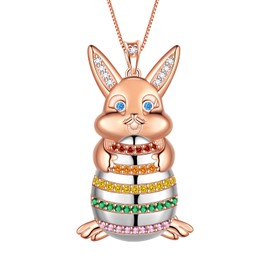 Aurora Tears Bunny Rabbit Easter Egg Necklace 925 Sterling Silver Cute Pendants Necklaces Animal Jewelry Gifts Easter Stuff for Women Girl DP0322R