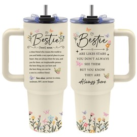 Best Friend Insulated Travel Tumbler with Handle 40oz - Bestie Gifts for Women - Best Friends Birthday Gifts for Women - Friendship Gift for Best Friend Woman - Bestie Cups Tumbler(with Lid and Straw)