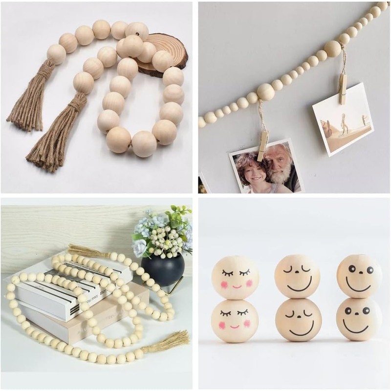 2 inch Wood Beads for Crafts, 32 Pack 50mm Diameter