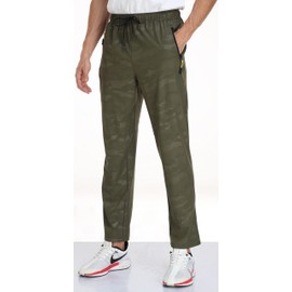 AIRIKE Men's Camouflage Pants Outdoor Water Resistant Lightweight Quick Dry Hiking Camping Fishing Sweatpants with Pockets (Camouflage Green 36)