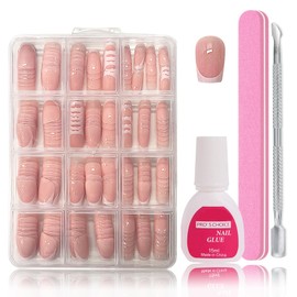 False Nails Tips Set - 240 Pieces French False Nails for Sticking - Artificial Nails Medium Coffin Nail Art Manicure Fake Nails for Women and Women (Gradient Baby Pink)