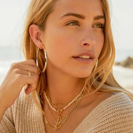 EXGOX Hoop Earrings 925 Silver for Women 5 mm Wide Hoop Earrings Silver 925 Large Hypoallergenic 14K Gold-Plated Earrings Gold Hoop Earrings for Women 30/40/50/60/70 mm, Sterling Silver, No Gemstone