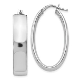 925 Sterling Silver Oval Hinged Tube Hoop Earrings - 33mm x 7mm