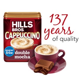 Hills Bros. Instant Cappuccino Mix, Sugar-Free Double Mocha Cappuccino Mix – Easy to Use, Enjoy Coffeehouse Flavor from Home – Frothy, Decadent Cappuccino with 0% Sugar and 8g of Carbs (12 Ounces)