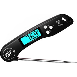 DOQAUS Instant Read Cooking Thermometer, Digital Food Thermometer, Backlight LCD Screen, Foldable Long Probe, Auto On/Off, Perfect for Kitchen, BBQ, Water, Meat, Milk (Black)