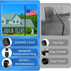 20FT Heavy Duty Solar Flag Pole Kit,12 Gauge Flag Pole for Outside House Thick Aluminum Flagpole with 136 LED Light & 3x5 American Flag for Outside Ip67 Waterproof,Black