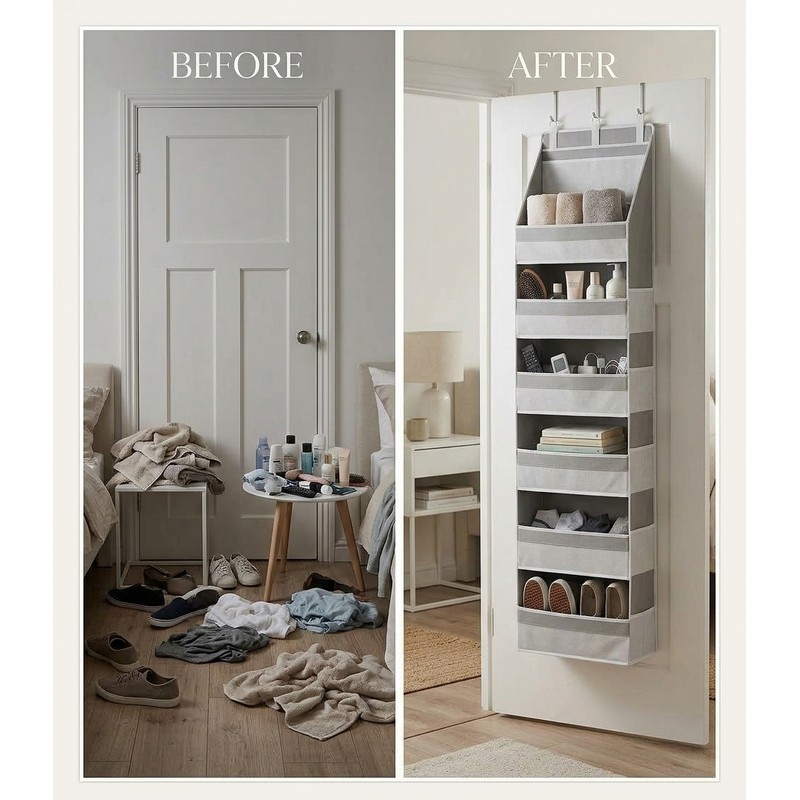6-Tier Over-the-Door Hanging Organizer for Everyday Storage – Space-Saving Fabric