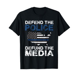 Defend the Police Defund the Media American Flag USA T-Shirt for Women Men