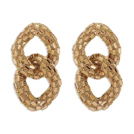 Rhinestone Big Chain Dangle Earrings for Women Fashion Lightweight Exaggerated Tassel Link Chains Beaded Statement Drop Stud Earring Geometric Christmas Festival Theme Party Jewelry (Yellow)