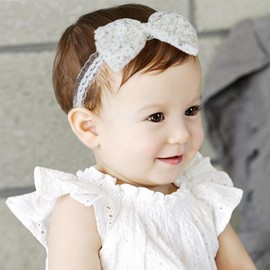 ICKEYOU Lace Bow Baby Girls Headband Cute Floral Bow-Knot Hairband Soft Lace Newborn Infants Toddlers Kids Christening Baptism Party Hair Accessories
