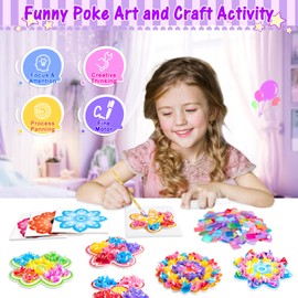 RIEYON Poke Poke Art - Flower Bouquet Kits for Kids, 12 Flowers Art and Craft DIY Creative Activity Crafts Kits, Mess-Free Fun for Kids, Birthday Christmas Gifts for Girls & Boys Ages 5, 6, 7, 8, 9,10